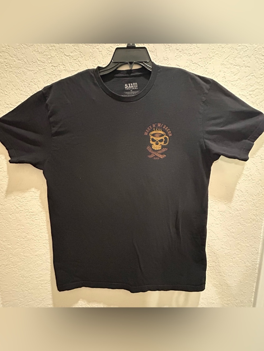 511 Tactical T Shirt Women's Size XL  Tee Wake N’ WI Bacon Skull Coffee Cup